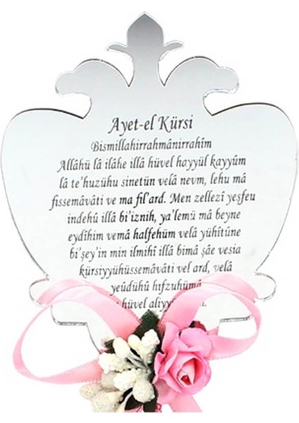 Ayna Pleksi Ayet-El Kürsi - Pembe Süslü - Magnet - Gümüş modelleri