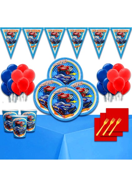 Hot Wheels Ateşli Arabalar 8 Kişilik Doğum Günü Parti Süsleri Malzemeleri Seti Hotwhells1