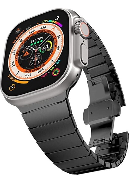 Apple Watch Ultra 49MM Uyumlu Metal Baklalı Stainless Paslanmaz Çelik Kordon Açılır Kapanır Tokalı Kızkaç