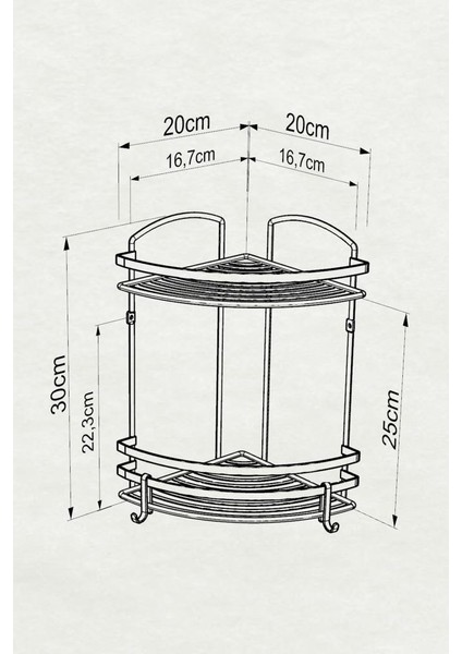 Paslanmaz Çelik Iki Katlı Kancalı Banyo Köşe Rafı Siyah BK082-SİYAH