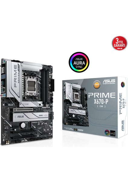 Prıme X670-P-Csm Amd X670 Am5 Ddr5 6400 Dp Hdmı 3X M2 Usb3.2 Aura Rgb 2.5Gbit Lan Atx (Prıme X670-P-Csm) Anakart