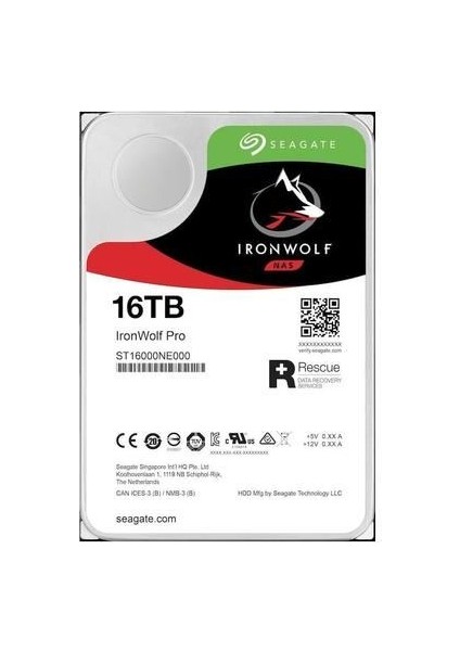 3.5" 16 Tb Ironwolf Pro New ST16000NT001 Sata 3.0 7200 Rpm Harddisk