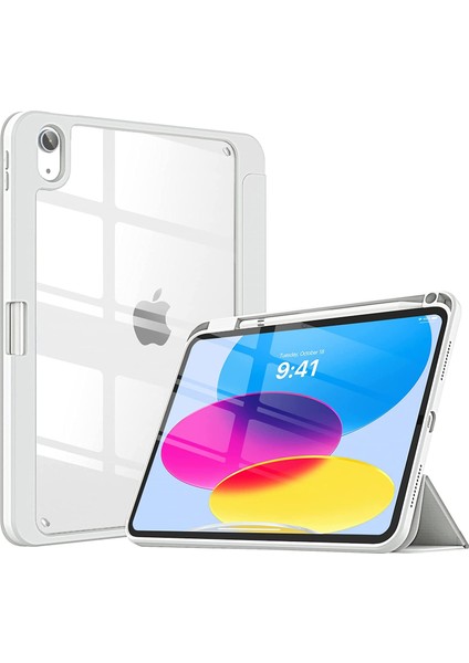 MTK Moveteck Apple Ipad 7. 8. 9. Nesil 10.2" Tablet Kılıfı Şeker Renkli Kalem Yuvalı Smart Standlı Crystal Şeffaf Arka Kapak