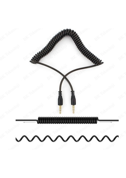 3.5mm Stereo Spiral Tasarım Araç Aux Ses Kablosu 2 Metre