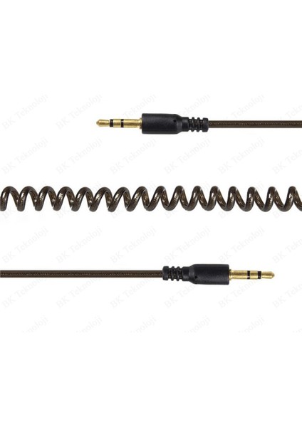 3.5mm Stereo Spiral Tasarım Araç Aux Ses Kablosu 2 Metre