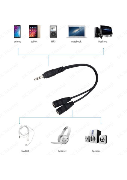 3.5mm Stereo Kulaklık Ses Çoklayıcı Y Kablo