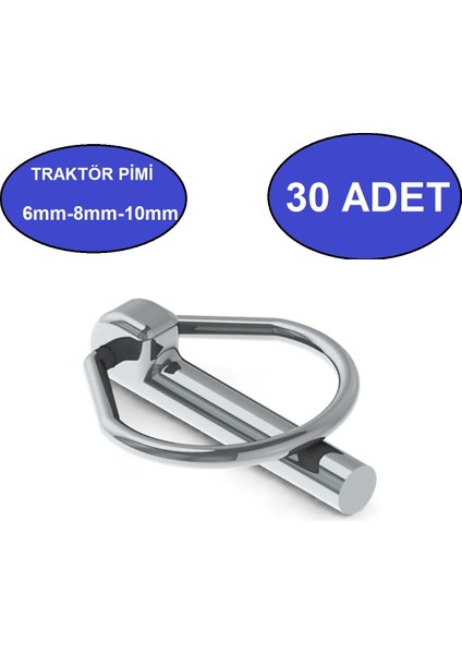 30 Adet Çelik Traktör Pimi Saplama Yaylı Pim Kaliteli Çelik 6-8-10 mm