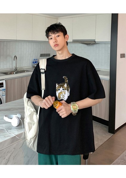 Cat & Cub Siyah Oversize T-Shirt