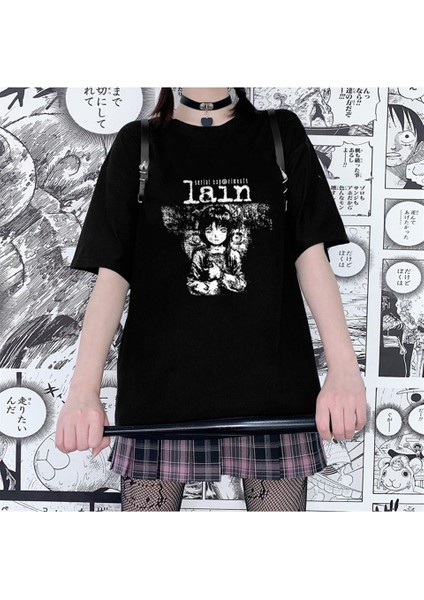 Serial Experiments Lain Siyah Oversize T-Shirt