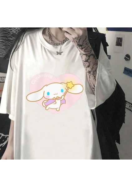 Cinnamoroll & Heart Beyaz Oversize T-Shirt