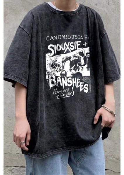 Yıkamalı Siouxsie Banshees Oversize Eskitme T-Shirt