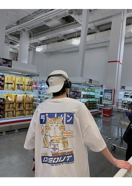 Priatinker Cat Sırt Baskılı Beyaz Oversize T-Shirt
