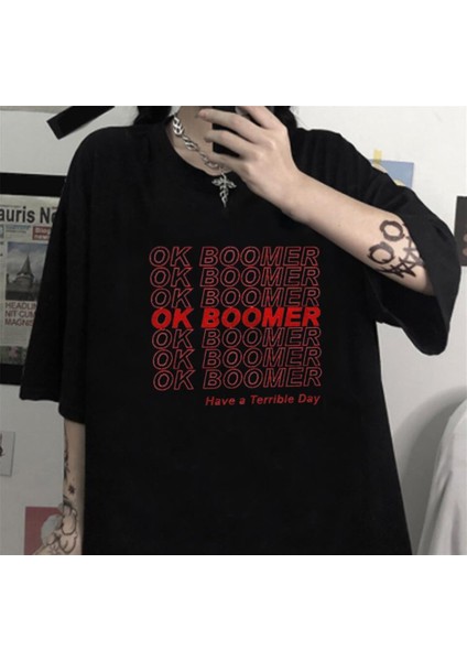 Ok Boomer Siyah Oversize T-Shirt