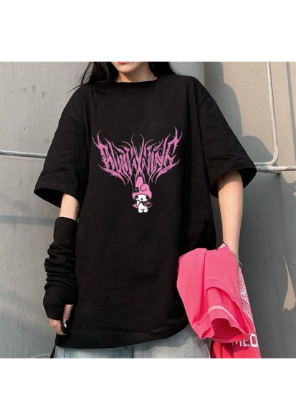 Melody Pink Siyah Oversize T-Shirt