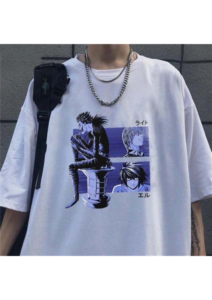 Death Note Kolaj Beyaz Oversize T-Shirt