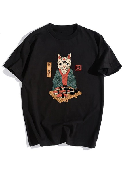 Sushi Cat Siyah Oversize T-Shirt fiyatları