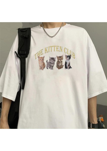 The Kitten Club Beyaz Unisex Oversize T-Shirt