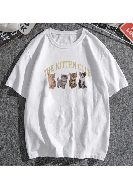 The Kitten Club Beyaz Unisex Oversize T-Shirt