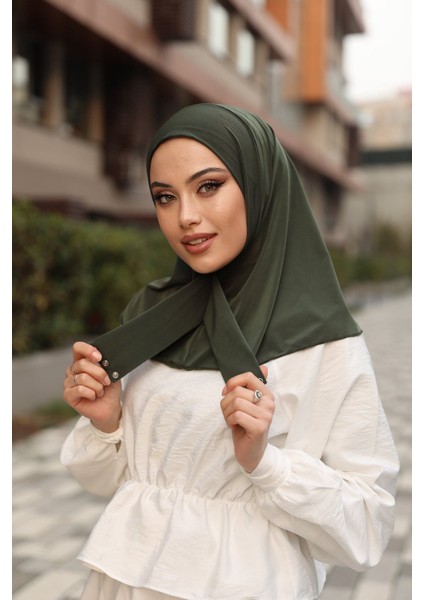 Moda Mevsimi Çıt Çıt Hazır Eşarp Çıtçıtlı Hijab Hazır Eşarp Haki