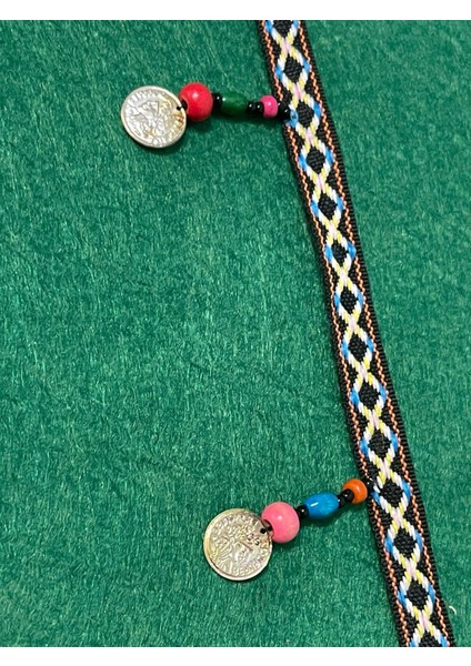 En 1.5 cm Ahşap Boncuklu Tuğralı Etnik Desen Şerit Giyim Dikiş Aksesuar Aplike (1 Metre)