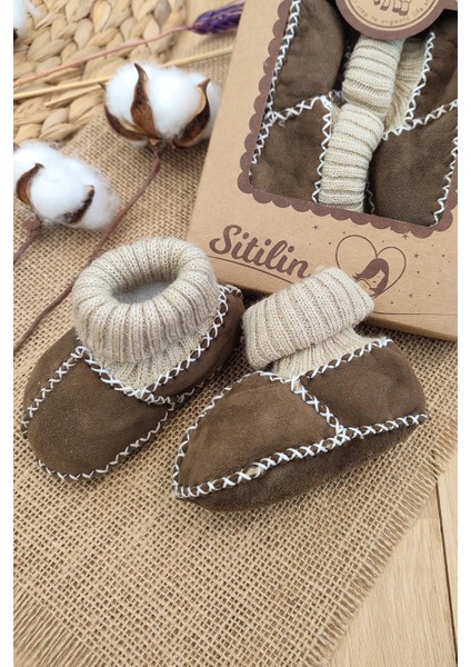 Organik Deri Unisex Bebek Patik Içi Yünlü Doğal Bebek Çorap STL6043