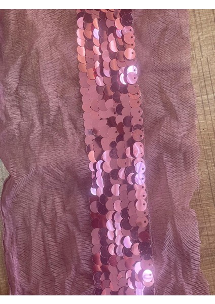 55X4 cm Pembe Pul Payetli Tül Giyim Dikiş Aksesuarı
