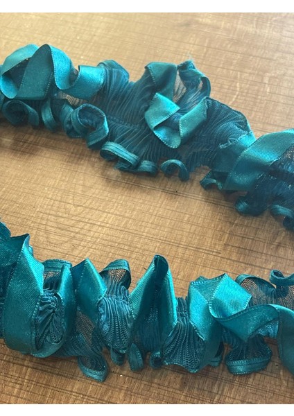 Boy 70 cm En 5 cm Fırfırlı Petrol Yeşili Lastikli Yuvarlak Dikiş Aksesuarı Aplike