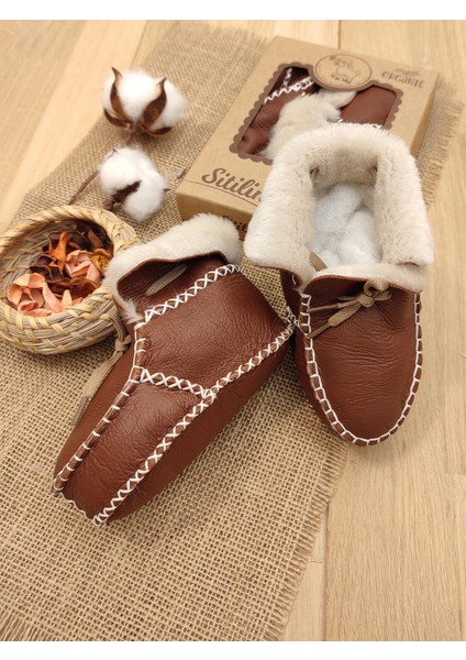 Organik Deri Unisex Bebek Patik Içi Yünlü Doğal Bebek Ayakkabı STL6040 fırsatları