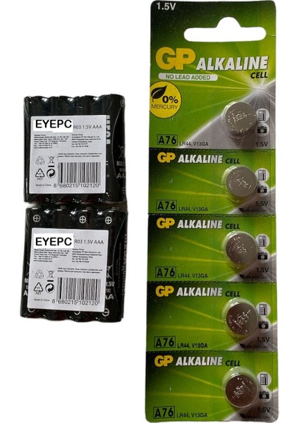 5 Li Kartela Lr 44 Düğme Pil+8 Tane Kumanda Pili Ince Aaa