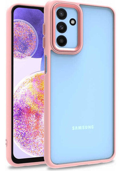 Samsung Galaxy M23 Kılıf Arkası Şeffaf Renkli Kenar Flora Silikon