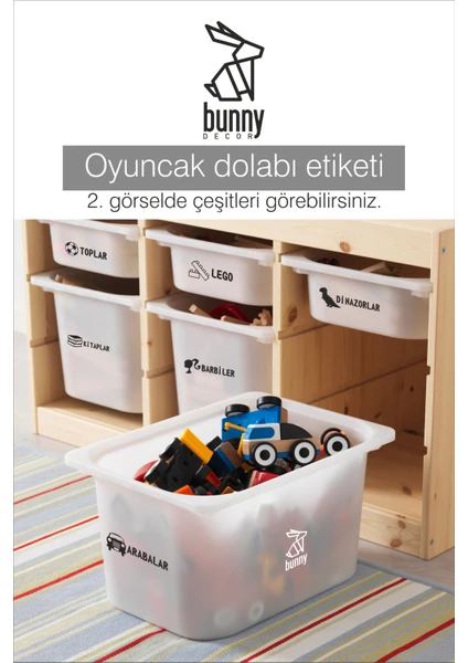 Bunny Decor Oyuncak Dolabı Kategori Etiketi Türkçe, Organizer Etiketi Türkçe Şeffaf Etiket