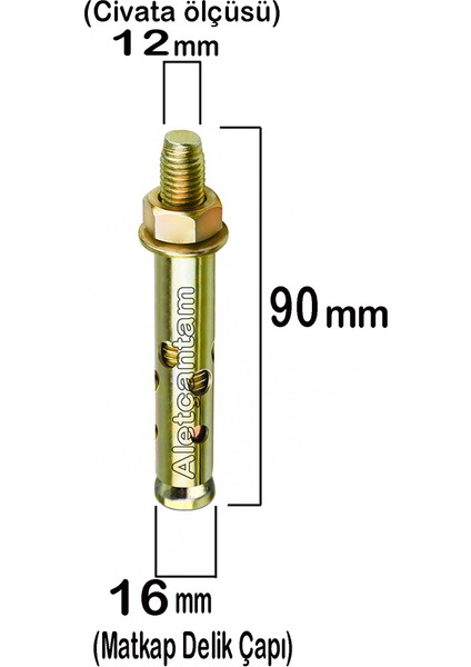 Çelik Dübel Gömlekli 12X90 (16MM) - 10 Adet