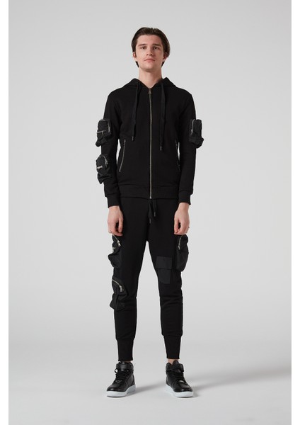 Kargo Çok Cepli Siyah, Fermuarlı, Ikili Erkek Eşofman Takımı