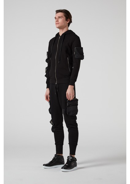 Kargo Çok Cepli Siyah, Fermuarlı, Ikili Erkek Eşofman Takımı modelleri