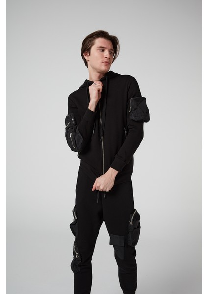 Kargo Çok Cepli Siyah, Fermuarlı, Ikili Erkek Eşofman Takımı fırsatları