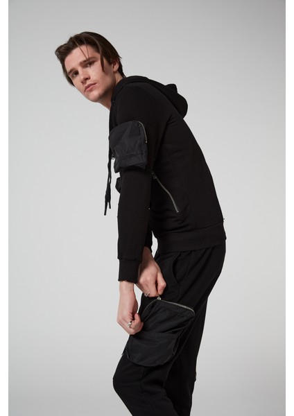 Kargo Çok Cepli Siyah, Fermuarlı, Ikili Erkek Eşofman Takımı