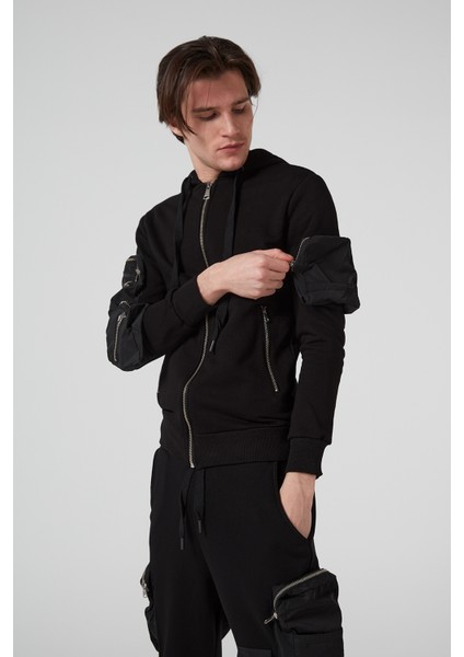 Kargo Çok Cepli Siyah, Fermuarlı, Ikili Erkek Eşofman Takımı