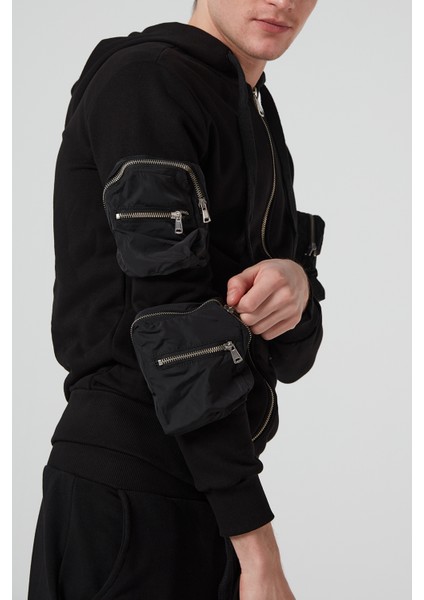 Kargo Çok Cepli Siyah, Fermuarlı, Ikili Erkek Eşofman Takımı