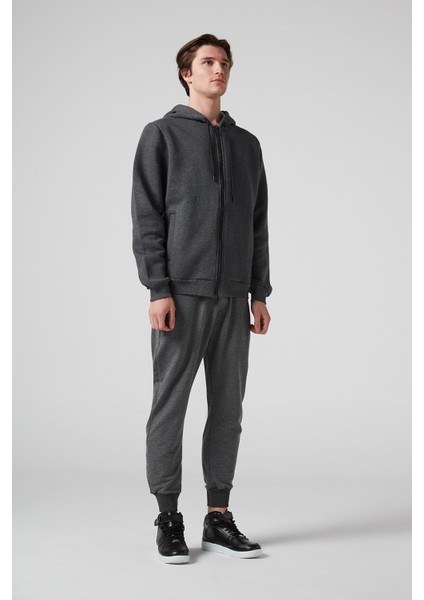 Antrasit Kapüşonlu,fermuarli Erkek Sweatshirt