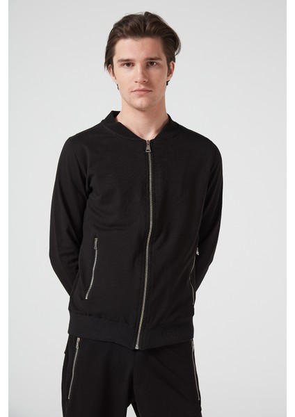 Erkek Sweatshirt, Iki Iplik Siyah Kumaş