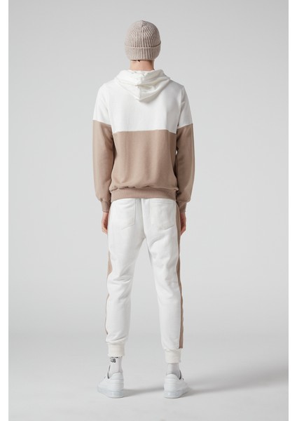 Bej-Krem Kapüşonlu Erkek Eşofman Takımı