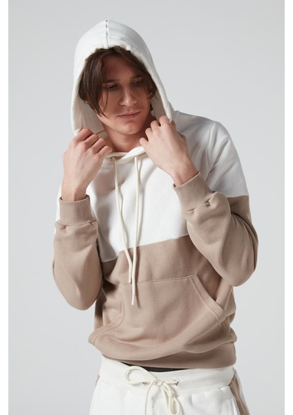 Bej-Krem Kapüşonlu Erkek Eşofman Takımı