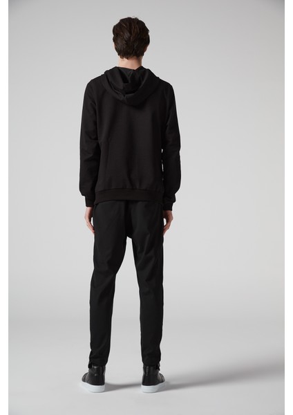 Maymun Baskılı Kapüşonlu Siyah Erkek Sweatshirt