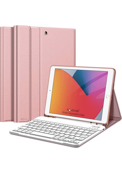 Novstap Apple iPad 7 8 9 Nesil 10.2 Inç ile Uyumlu Bluetooth Klavyeli Kılıf Standlı Kalem Hazneli