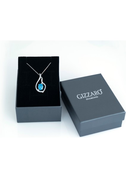 0.03 Pırlanta Mavi Topaz Kolye Gmy069