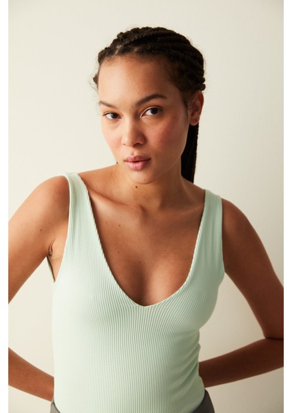 Dikişsiz V Yaka Bodysuit