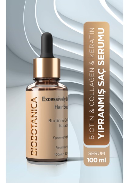 Canlandırıcı Saç Serumu – Biotin, Kolajen ve Keratin ile Yıpranmış Saç Onarımı, Günlük Kullanım, 100 ml