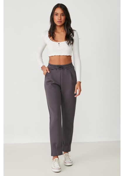 Bel ve Paçası Pileli Eşofman Altı 810 Füme