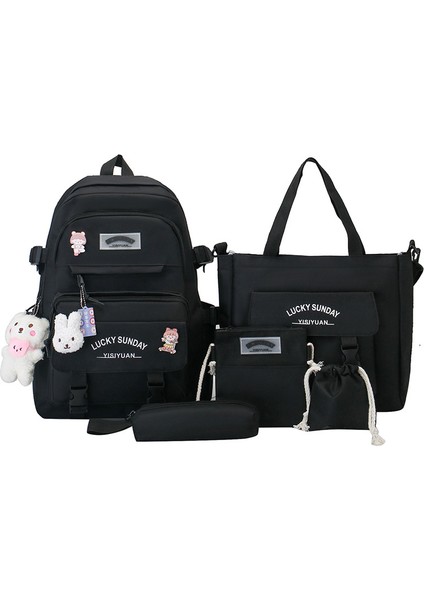Lise Üniversite Öğrencisi Okul Çantası Büyük Kapasiteli Sırt Çantası Beş Parçalı Set (Yurt Dışından)