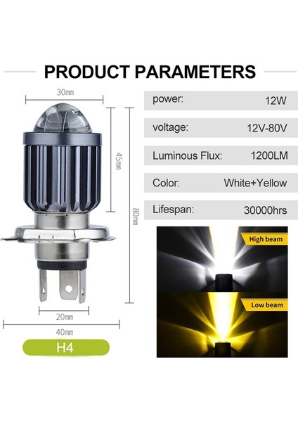 H4 LED Spot Işığı Küçük Ampul LED Motosiklet Modifiye Far Entegre Iki Renkli Far Aksesuarları (Yurt Dışından)